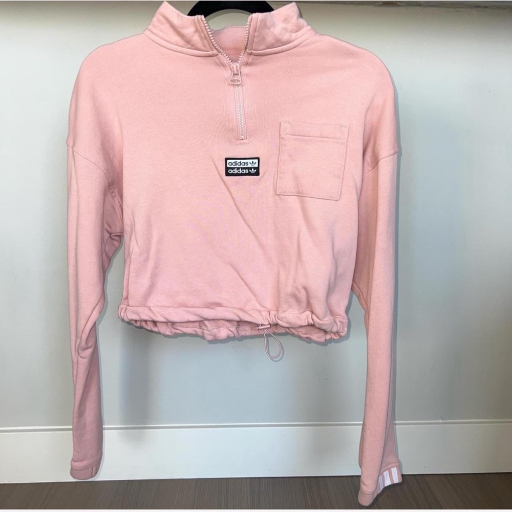 ADIDAS: Light Pink Cropped Quarter Zip Sweatshirt